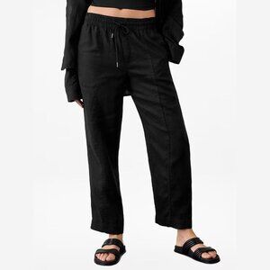 Athleta Retreat Linen High Rise Black Ankle Pants Size Large NWT
